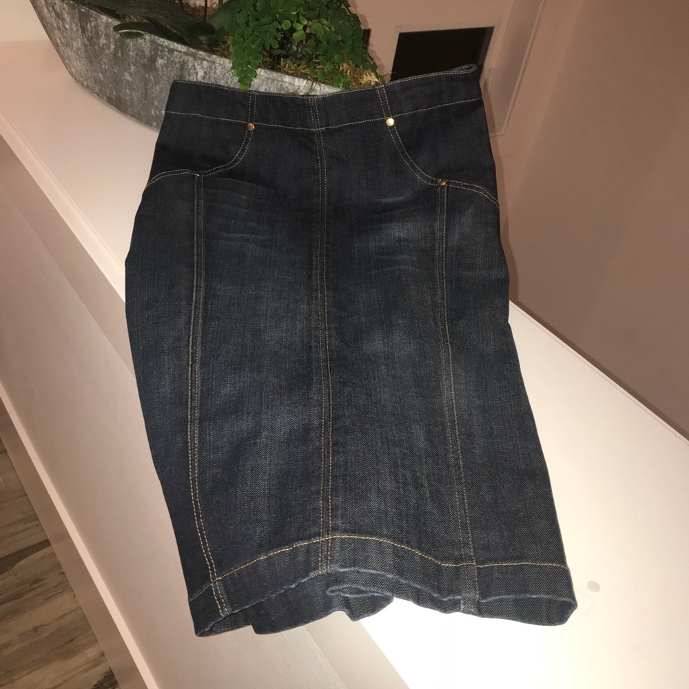 Bebe denim pencil skirt with pleated kicks Size 28
